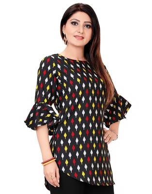 Black printed crepe short-kurtis 3