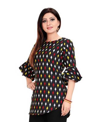 Black printed crepe short-kurtis 4
