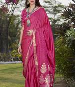 Pink woven banarasi silk saree with blouse