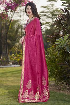 Pink woven banarasi silk saree with blouse 2