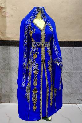 Blue embroidered Stone Work Georgette Islamic Style Beads Embedded Partywear Kaftan Long Gown Evening wear Dubai kaftan 1