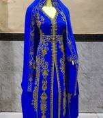 Blue embroidered Stone Work Georgette Islamic Style Beads Embedded Partywear Kaftan Long Gown Evening wear Dubai kaftan