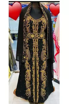 Black Georgette Zari Embroidered Kaftan