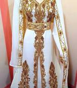 White Zari Stone Work Georgette Islamic Style Beads Embedded Partywear Kaftan Long Gown Evening wear Dubai kaftan