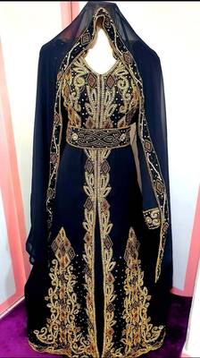 Navy Blue Zari Stone Work Georgette Islamic Style Beads Embedded Partywear Kaftan Long Gown Evening wear Dubai kaftan 1