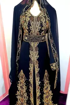 Navy Blue Zari Stone Work Georgette Islamic Style Beads Embedded Partywear Kaftan Long Gown Evening wear Dubai kaftan