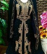 Black Zari Stone Work Georgette Islamic Style Beads Embedded Partywear Kaftan Long Gown Evening wear Dubai kaftan