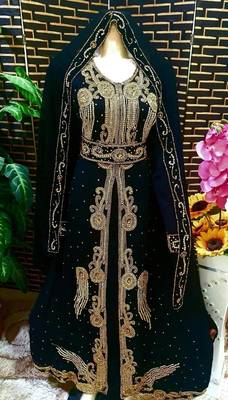 Black Zari Stone Work Georgette Islamic Style Beads Embedded Partywear Kaftan Long Gown Evening wear Dubai kaftan 2