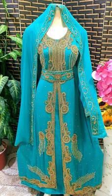Aqua Blue Georgette Hand Embroidered Kaftan 1