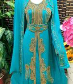 Aqua Blue Georgette Hand Embroidered Kaftan