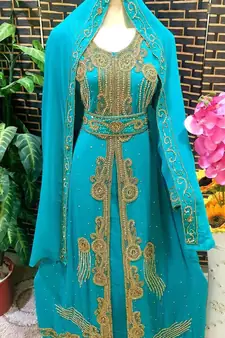 Aqua Blue Georgette Hand Embroidered Kaftan