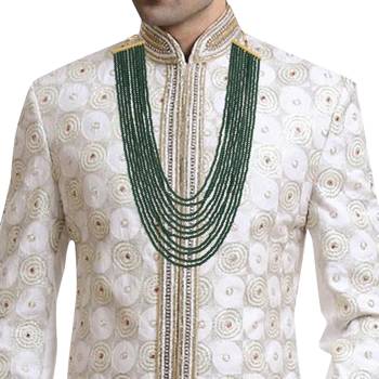 11 Layer Real Emerald Green Onyx Stone Beads Maharaja Haar/Groom Necklace Set for Men  2