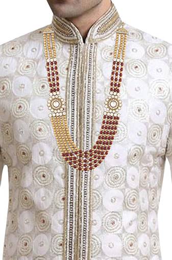 5 Layered Traditional Dulha Moti Mala with Stone Maharaja Haar/Groom Necklace For Men 