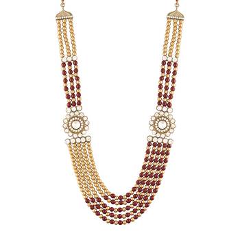 5 Layered Traditional Dulha Moti Mala with Stone Maharaja Haar/Groom Necklace For Men  2