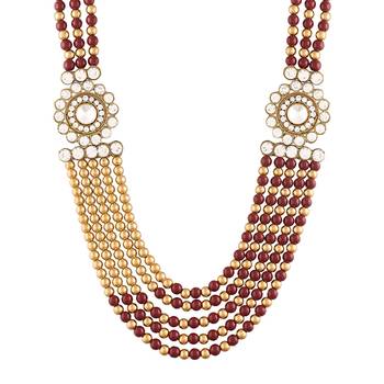 5 Layered Traditional Dulha Moti Mala with Stone Maharaja Haar/Groom Necklace For Men  3