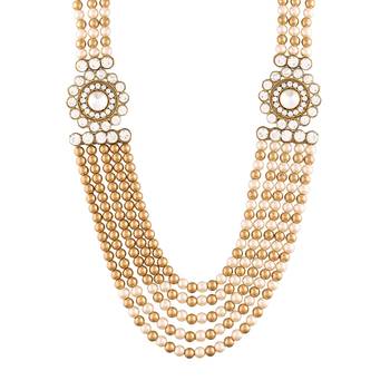 5 Layered Traditional Dulha Moti Mala with Stone Maharaja Haar/Groom Necklace For Men  3