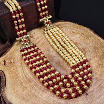 3 Layered Traditional Light Weight Beaded Maharaja Haar/Groom Necklace For Men  1