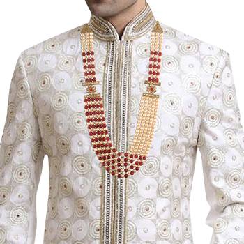 3 Layered Traditional Light Weight Beaded Maharaja Haar/Groom Necklace For Men  2