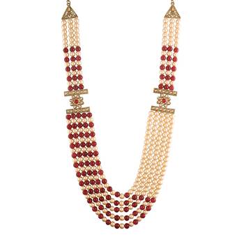 3 Layered Traditional Light Weight Beaded Maharaja Haar/Groom Necklace For Men  3