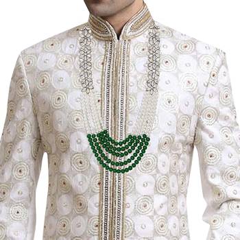 5 Layered Traditional Gold Plated Pearl & Kundan Dulha Necklace/Groom Moti Mala for Men  1