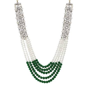 5 Layered Traditional Gold Plated Pearl & Kundan Dulha Necklace/Groom Moti Mala for Men  2