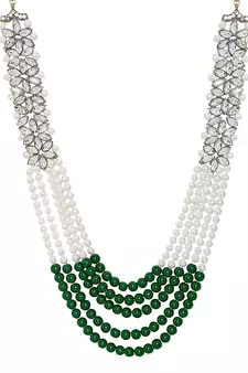 5 Layered Traditional Gold Plated Pearl & Kundan Dulha Necklace/Groom Moti Mala for Men 