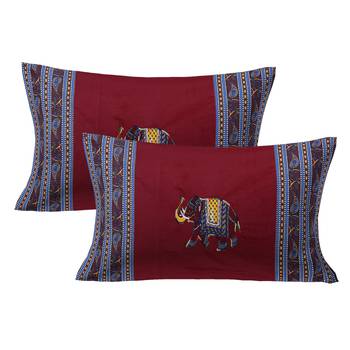 Applique Maroon Elephant Jaipuri Hand Made Embroidery Patch Work Double Bedsheet 2