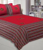Applique Red Elephant Jaipuri Hand Made Embroidery Patch Work Double Bedsheet