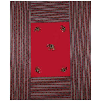 Applique Red Elephant Jaipuri Hand Made Embroidery Patch Work Double Bedsheet 3