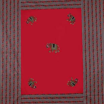 Applique Red Elephant Jaipuri Hand Made Embroidery Patch Work Double Bedsheet 4