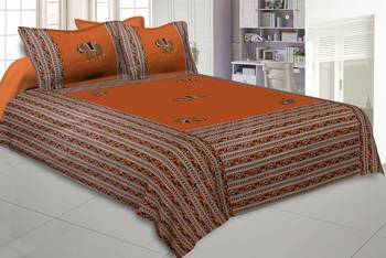 Applique Mustard Elephant Jaipuri Hand Made Embroidery Patch Work Double Bedsheet 1