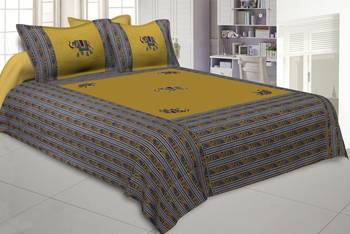 Applique Mehandi Green Elephant Jaipuri Hand Made Embroidery Patch Work Double Bedsheet 1