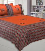 Applique Orange Camel Jaipuri Hand Made Embroidery Patch Work Double Bedsheet