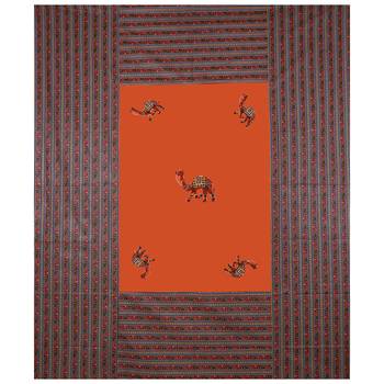 Applique Orange Camel Jaipuri Hand Made Embroidery Patch Work Double Bedsheet 3