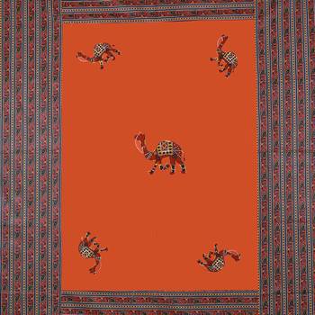 Applique Orange Camel Jaipuri Hand Made Embroidery Patch Work Double Bedsheet 4