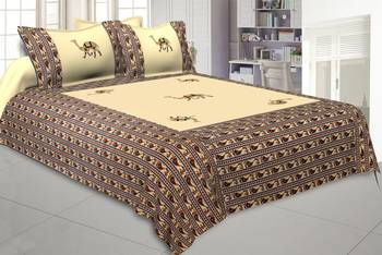 Applique Cream Camel Jaipuri Hand Made Embroidery Patch Work Double Bedsheet 1