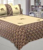 Applique Cream Camel Jaipuri Hand Made Embroidery Patch Work Double Bedsheet