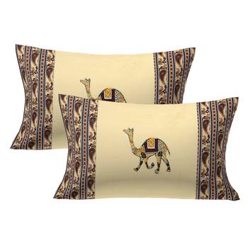 Applique Cream Camel Jaipuri Hand Made Embroidery Patch Work Double Bedsheet 2