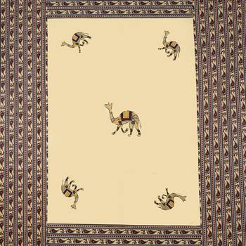 Applique Cream Camel Jaipuri Hand Made Embroidery Patch Work Double Bedsheet 4