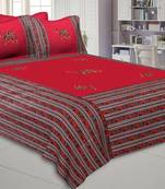 Applique Red Camel Jaipuri Hand Made Embroidery Patch Work Double Bedsheet