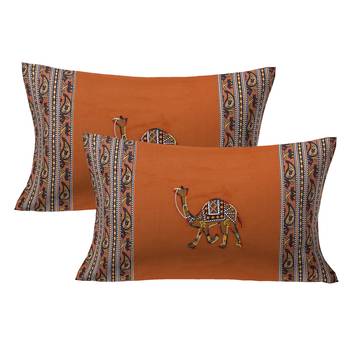 Applique Mustard Camel Jaipuri Hand Made Embroidery Patch Work Double Bedsheet 2