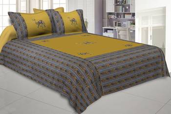Applique Mehandi Green Camel Jaipuri Hand Made Embroidery Patch Work Double Bedsheet 1