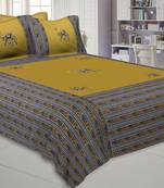 Applique Mehandi Green Camel Jaipuri Hand Made Embroidery Patch Work Double Bedsheet