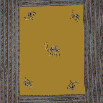 Applique Mehandi Green Camel Jaipuri Hand Made Embroidery Patch Work Double Bedsheet 4