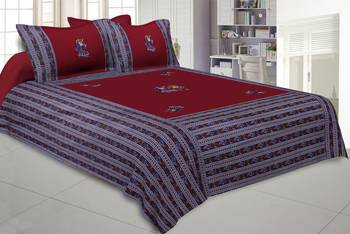Applique Maroon Dandiya Jaipuri Hand Made Embroidery Patch Work Double Bedsheet 1