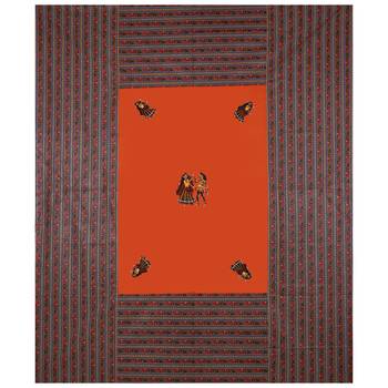 Applique Orange Dandiya Jaipuri Hand Made Embroidery Patch Work Double Bedsheet 3