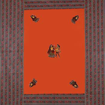 Applique Orange Dandiya Jaipuri Hand Made Embroidery Patch Work Double Bedsheet 4