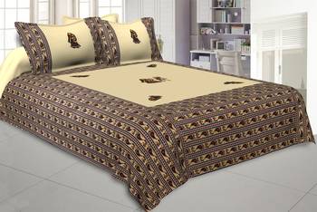 Applique Cream Dandiya Jaipuri Hand Made Embroidery Patch Work Double Bedsheet 1