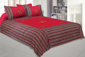 Applique Red Dandiya Jaipuri Hand Made Embroidery Patch Work Double Bedsheet 1