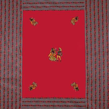 Applique Red Dandiya Jaipuri Hand Made Embroidery Patch Work Double Bedsheet 4